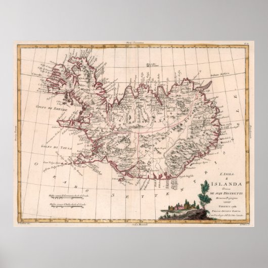 Poster Carte vintage de l'Islande (1781) (Devant)