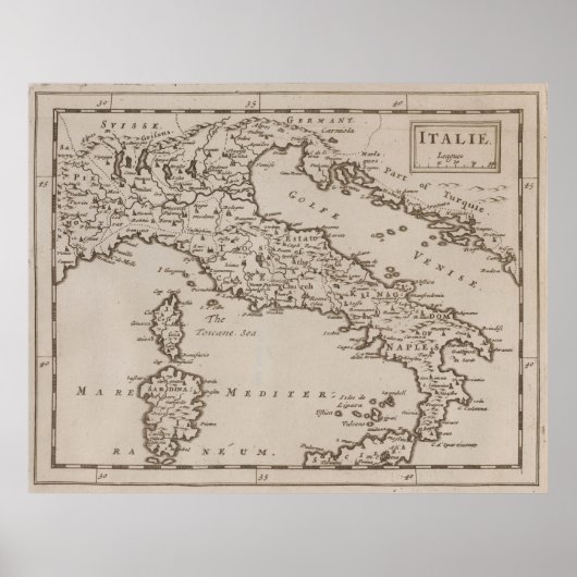 Poster Carte vintage de l'Italie (1681) (Devant)