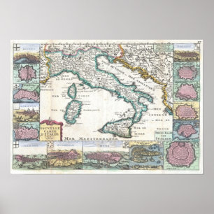 Poster Carte vintage de l'Italie (1706)