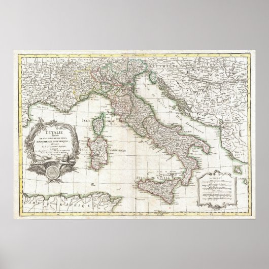 Poster Carte vintage de l'Italie (1770) (Devant)