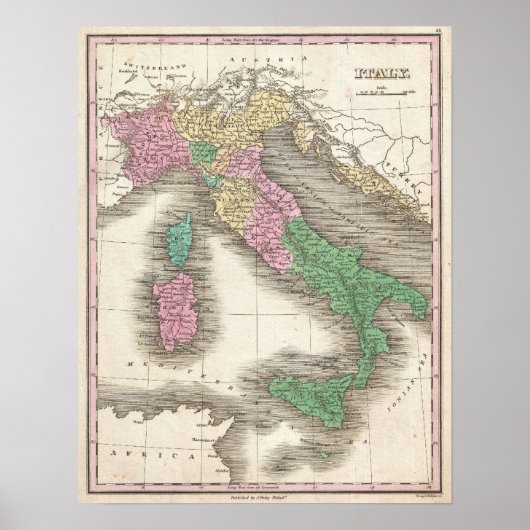 Poster Carte vintage de l'Italie (1827) (Devant)