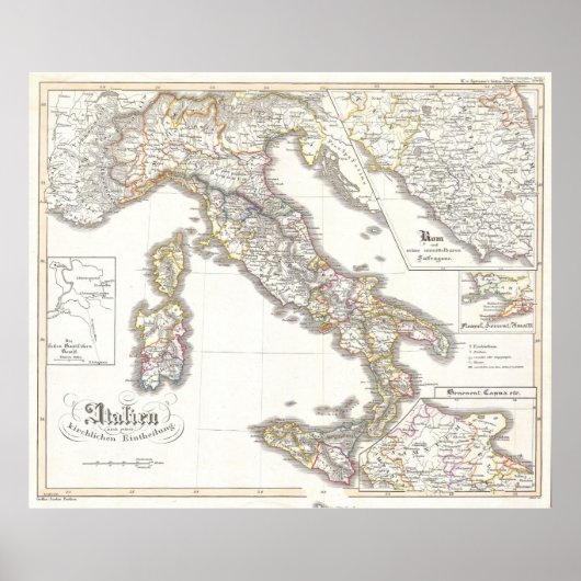 Poster Carte vintage de l'Italie (1850) (Devant)