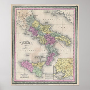 Poster Carte vintage de l'Italie du sud (1853)