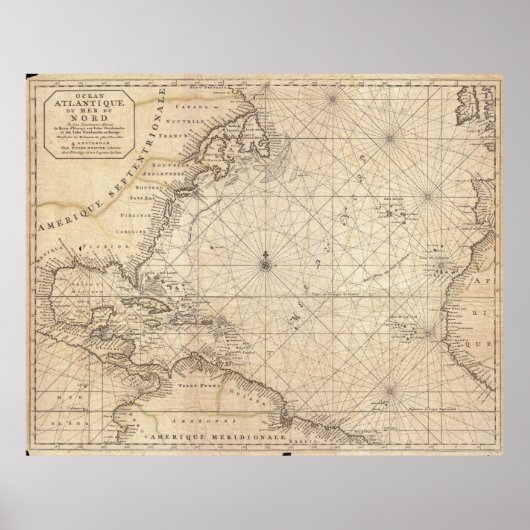 Poster Carte vintage de l'océan Atlantique (1683) (Devant)