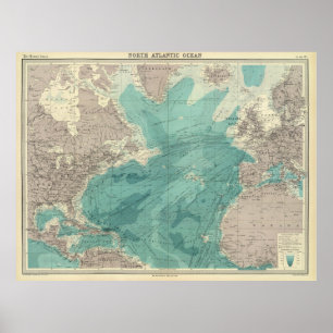 Poster Carte vintage de l'océan Atlantique (1922)