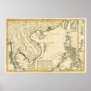 Poster Carte vintage de l'Océan Indien de l'Inde  