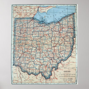 Poster Carte vintage de l'Ohio (1921)