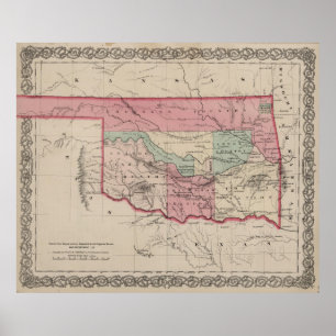 Poster Carte vintage de l'Oklahoma (1869)