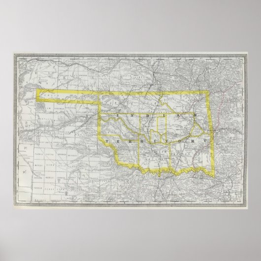 Poster Carte vintage de l'Oklahoma (1889) (Devant)