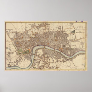 Poster Carte vintage de Londres Angleterre (1807)