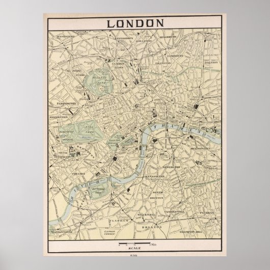 Poster Carte vintage de Londres Angleterre (1901) (Devant)