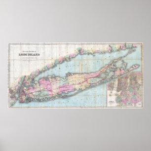 Poster Carte vintage de Long Island (1880)