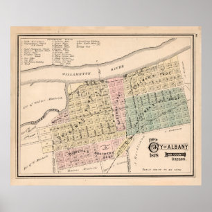 Poster Carte vintage de l'Oregon Albany (1878)