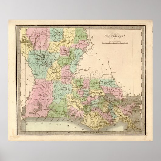 Poster Carte vintage de Louisiane (Devant)