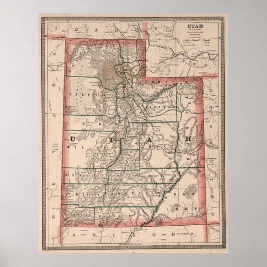 Poster Carte vintage de l'Utah (1883) (Devant)