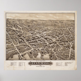 Poster Carte vintage de Lynn MA (1879)