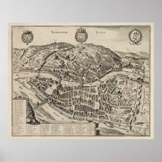 Poster Carte vintage de Lyon France (1600s) (Devant)