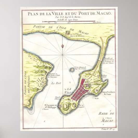Poster Carte vintage de Macao Chine (1750) (Devant)