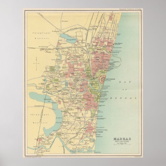 Poster Carte vintage de Madras Inde (1909) (Devant)
