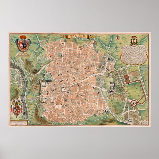 Poster Carte vintage de Madrid Espagne (1705) (Devant)