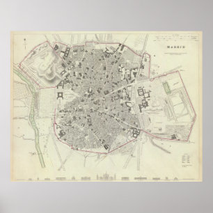 Poster Carte vintage de Madrid Espagne (1831)