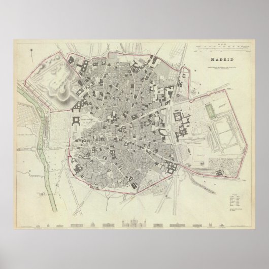 Poster Carte vintage de Madrid Espagne (1831) (Devant)