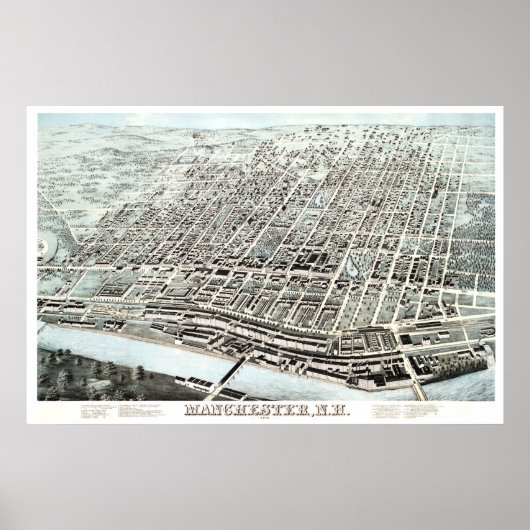 Poster Carte vintage de Manchester, NH de 1876 (Devant)