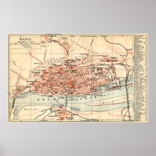 Poster Carte vintage de Mayence Allemagne (1905)