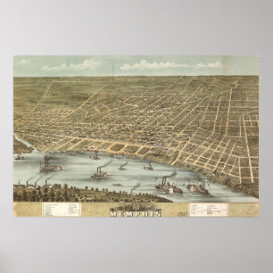Poster Carte vintage de Memphis Tennessee (1870)