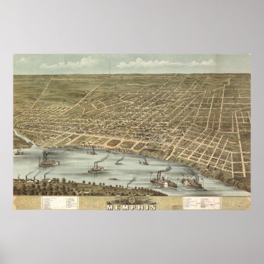 Poster Carte vintage de Memphis Tennessee (1870) (Devant)