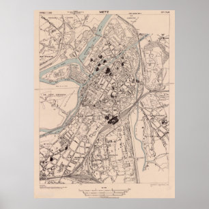 Poster Carte vintage de Metz France (1943)