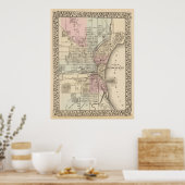 Poster Carte vintage de Milwaukee (1880) (Cuisine)
