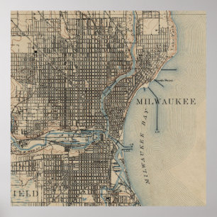 Poster Carte vintage de Milwaukee Wisconsin (1899)