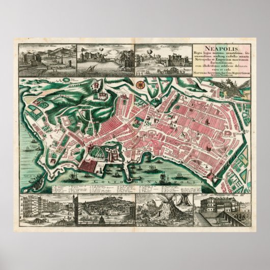 Poster Carte vintage de Naples Italie (1730) (Devant)