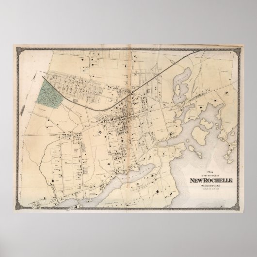 Poster Carte vintage de New Rochelle NY (1867) (Devant)