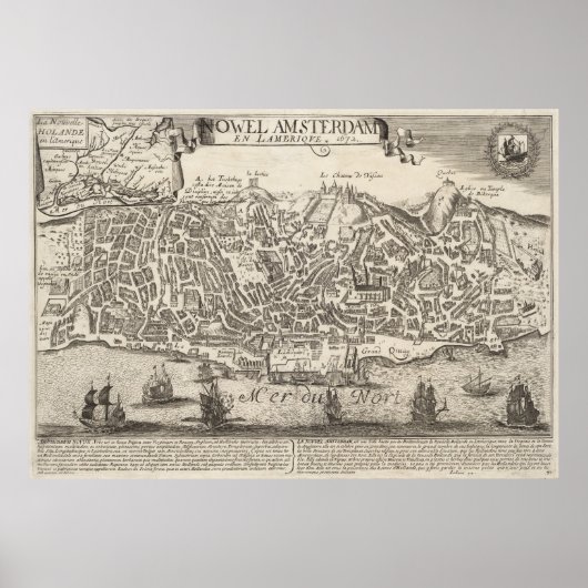 Poster Carte vintage de New York (1672) (Devant)