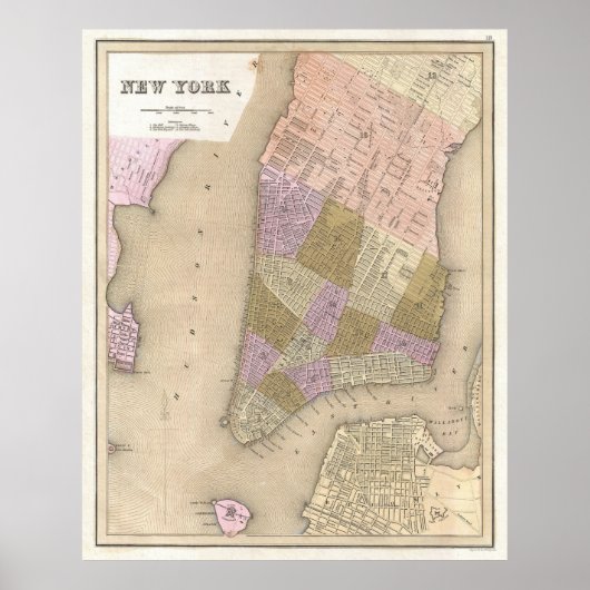 Poster Carte vintage de New York (1839) (Devant)