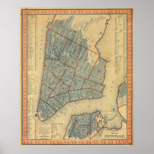 Poster Carte vintage de New York (1846) (Devant)