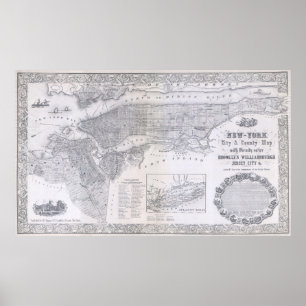 Poster Carte vintage de New York (1855)