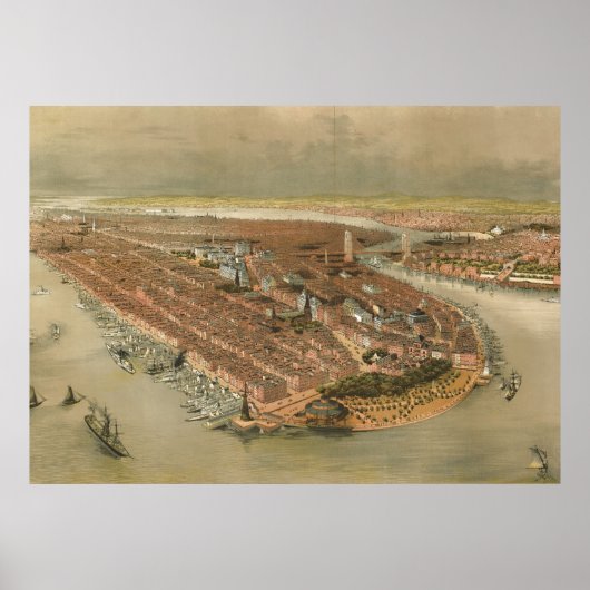 Poster Carte vintage de New York (1874) (Devant)