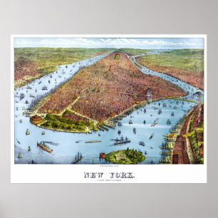 Poster Carte vintage de New York (1879)