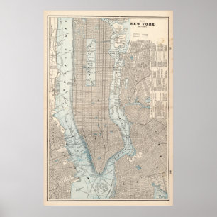 Poster Carte vintage de New York (1893)