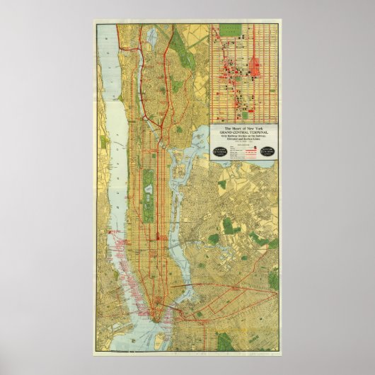 Poster Carte vintage de New York (1918) (Devant)