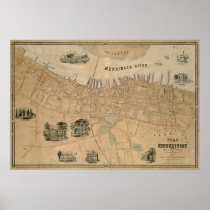 Poster Carte vintage de Newburyport MA (1851)