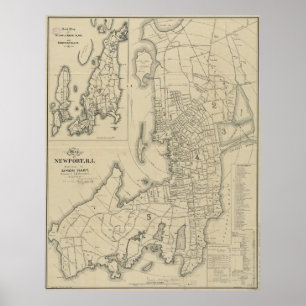 Poster Carte vintage de Newport Île de Rhode (1901)