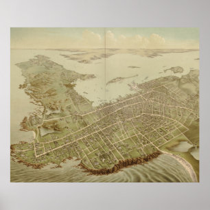 Poster Carte vintage de Newport RI (1878)