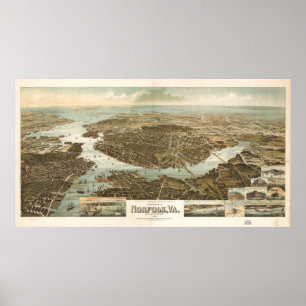 Poster Carte vintage de Norfolk Virginia (1892)
