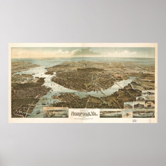 Poster Carte vintage de Norfolk Virginia (1892) (Devant)