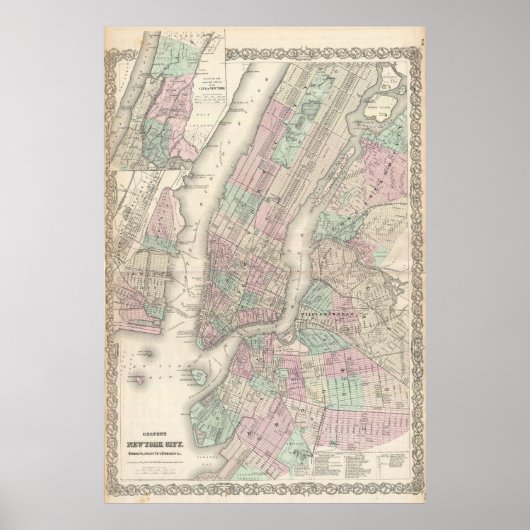 Poster Carte vintage de NYC et Brooklyn (1865) (Devant)