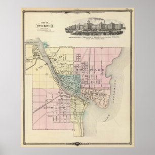 Poster Carte vintage de Oshkosh WI (1878)